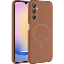 Efura Galaxy A25 Kılıf M-Safe Şarj Özellikli Zore Meta Kapak - Kahverengi