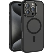 Efura Apple iPhone 16 Pro Max Kılıf Magsafe Şarj Özellikli Parlak Kamera Çerçeveli Efr Kost Kapak-Siyah