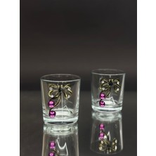 KirLinova Kelebek Figürlü Inci Detaylı Cam Kahve Yanı & Meşrubat Bardak – 190 ml (2’li Set)