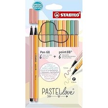 Starseven Stabilo Point 88 &amp; Pen 68 Pastellove - Ince Keçe Uçlu Kalem ve Keçe Uçlu Boya Kalemi - 12'li Pa
