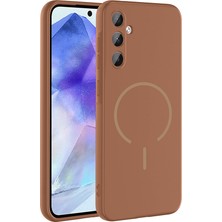 Efura Galaxy A35 Kılıf M-Safe Şarj Özellikli Zore Meta Kapak - Kahverengi