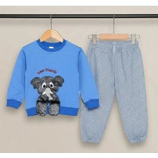 Biçomi 1-2-3 Yaş Filli Sallanan Ayak Desenli Likra Penye Kumaş Sweat Pantolonlu  Erkek 2li Çocuk Takımı