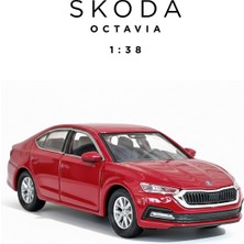 Craftivio Kırmızı 1:38 Ölçek Die Cast Kapıları Açılır Lisanslı Skoda Octavia Metal Model Araba