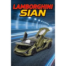 Craftivio Lamborghini Sian Metal Oyuncak Araba Çek Bırak Sesli Işıklı Kapıları Açılan Model Araba 15 cm