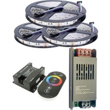 Powerr Led Aydınlatma 15 Metre 12V 60 Ledli Rgb Iç Mekan Şerit LED 16,5A Slim Trafo 36 A Dokunmatik Rf LED Kontrol Üniteli Set