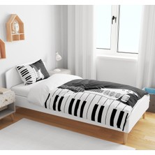 Sarel Piyano Nota Karışık Desen Baskılı 3D Tek Kişilik Nevresim