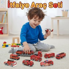 Craftivio 10 Parça Metal Itfaiye Araç Seti | Tır, Helikopter ve Diecast Arabalar | 1:64 Ölçek Oyuncak Seti