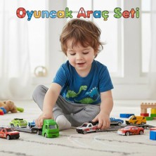 Craftivio 10 Parça Metal Oyuncak Araba Seti ve Taşıyıcı Tır - 1:64 Ölçek Dayanıklı Yarış ve Kurtarma Araçları