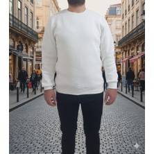 Erkek 3 Iplik Sweatshirt Oversize Beyaz