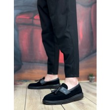 Baybonza BA0005 Bağcıksız Yüksek Taban Siyah Kemerli Klasik Püsküllü Corcik Erkek Ayakkabı