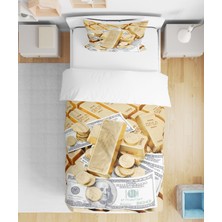 Sarel Manifest Dolar Altın Baskılı 3D Tek Kişilik Nevresim