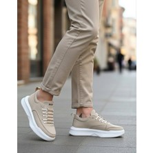 Baybonza BA0332 Merdiven Desen Bağcıklı Erkek Yüksek Taban Krem Süet Spor Ayakkabı