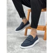 Baybonza BA0355 Bağcıksız Keten Lacivert Klasik Corcik Erkek Ayakkabı