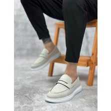 Baybonza BA0355 Bağcıksız Keten Gri Klasik Corcik Erkek Ayakkabı