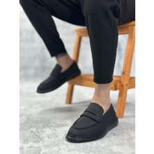 Baybonza BA0355 Bağcıksız Keten Siyah Taban Klasik Corcik Erkek Ayakkabı