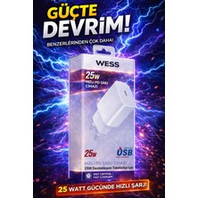 Wess 25W Hızlı Şarj Adaptörü Usb-C Pd | Süper Hızlı Şarj | Yeni Nesil Type-C | Iphone Apple Xiaomi Samsung Bütün Telefonlara Uyumlu