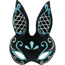 FRY Siyah Renk Mavi Beyaz Simli Siyah Süet Kaplama Tavşan Maskesi 18X16 cm