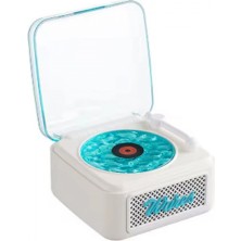 Narnuga Nostalji Mini Plak Görünümlü Radyolu Bluetooth Hoparlör 3D Ses Dalgası Retro Müzik Plak Beyaz