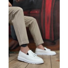 Baybonza BA0005 Bağcıksız Yüksek Taban Klasik Beyaz Püsküllü Erkek Ayakkabı