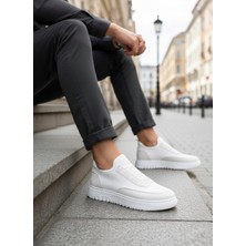 Baybonza BA0911 Özel Örme Triko Deri Tozu Detaylı Beyaz Günlük Spor Ayakkabı