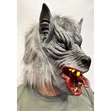 FRY Kafaya Tam Geçmeli Lateks Dil Çıkaran Mavi Gözlü Kurt Maskesi