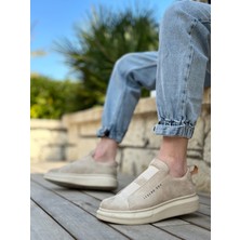 Baybonza BA0307 Boa Kalın Süet Yüksek Taban Çift Bant Bej Erkek Ayakkabı