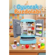 Craftivio Buharlı ve Işıklı Oyuncak Buzdolabı Seti - 30+ Parça Mutfak Aksesuarlı Büyük Boy Evcilik Seti - Mavi