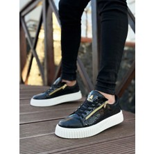 Baybonza SNR-308 Boa Kalın Yüksek Taban Çift Fermuarlı Siyah Beyaz Erkek Ayakkabı