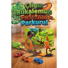 Craftivio Çılgın Bukalemun Fırlatma Seti 32 Parça Yarış Pisti - 3 Adet Arabalı Fırlatıcı Oyuncak Araba Parkuru