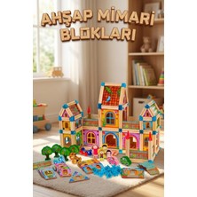 Craftivio 268 Parça Ahşap Yapı Blokları Eğitici Şato ve Ev Kurma Seti - Montessori Zeka Geliştirici Oyuncak