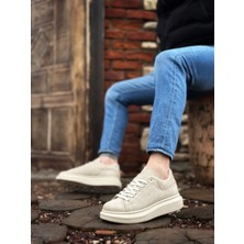 Baybonza BA0547 Boa Kalın Yüksek Krem Taban Krem Süet Bağcıklı Spor Erkek Ayakkabı