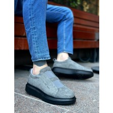 Baybonza BA0307 Boa Kalın Süet Yüksek Taban Çift Bant Gri Siyah Erkek Ayakkabı