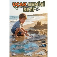 Craftivio Oyuncak Askeri Uçak Gemisi ve Savaş Filosu Seti - Uçak Fırlatan Mancınık Özellikli 9 Parça Gemi Uçak