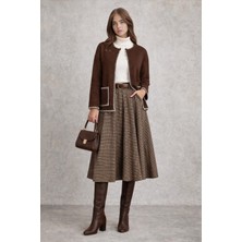 Mamayaga Kadın Dik Yaka Ip Örgü Detaylı Rahat Kalıp Uzun Kol Tasarım Triko Ceket