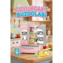 Craftivio Buharlı ve Işıklı Oyuncak Buzdolabı Seti - 30+ Parça Mutfak Aksesuarlı Büyük Boy Evcilik Seti Pembe