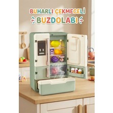 Craftivio 28 Parça Aksesuarlı Buharlı Işıklı ve Müzikli Çekmeceli Oyuncak Buzdolabı Evcilik Mutfak Seti