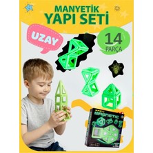 Craftivio Karanlıkta Parlayan Fosforlu Manyetik Yapı Blokları - 14 Parça Mıknatıslı Eğitici Zeka Oyunu Seti