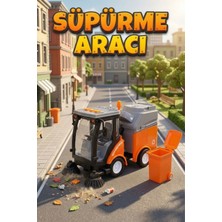 Craftivio 1:16 Sürtmeli Işıklı ve Sesli Oyuncak Sokak Süpürme Aracı - Şehir Temizlik Çöp Kamyonu (20 Cm)