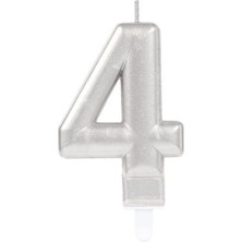 Mutlu Müşteri 4 Rakamı Mum Gümüş Renk