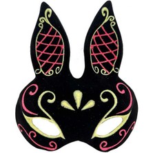 MiraLive Siyah Renk Kırmızı Gold Simli Siyah Süet Kaplama Tavşan Maskesi 18X16 cm