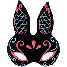 MiraLive Siyah Renk Mavi Kırmızı Simli Siyah Süet Kaplama Tavşan Maskesi 18X16 cm