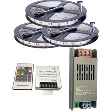 Powerr Led Aydınlatma 15 Metre 12V 60 Ledli Rgb Dış Mekan Silikonlu Şerit LED 16,5A Slim Trafo 36 A Rf LED Kontrol Üniteli Set