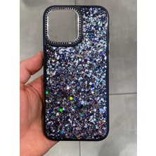 Iphone 14 Pro Max Uyumlu Simli Epoksi Kılıf Kamerası Taş Detaylı Parıltılı Simli Telefon Kılıfı