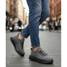 Baybonza BA0332 Merdiven Desen Bağcıklı Erkek Yüksek Taban Füme Cilt Spor Ayakkabı