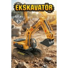 Craftivio Metal Başlıklı Oyuncak Ekskavatör - Hareketli Kepçe Iş Makinesi 26 cm
