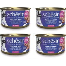 Schesir Ton ve Sığır Etli Tam ve Dengeli Broth Pişirme Suyunda Kedi Konservesi 85 Gr. x 4 Adet