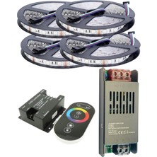 Powerr Led Aydınlatma 20 Metre 12V 60 Ledli Rgb Dış Mekan Silikonlu Şerit LED 20A Slim Trafo 36 A Dokunmatik Rf LED Kontrol Üniteli Set