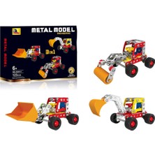 Craftivio 3'ü 1 Arada Metal Yapı Inşaat Seti - 123 Parça Eğitici Oyuncak Iş Makineleri(Kepçe, Dozer, Silindir)