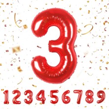 BenimMarifetlerim 3 Rakamı Kırmızı Folyo Balon 40 Inch 90 cm