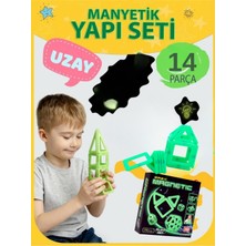 Craftivio Karanlıkta Parlayan Fosforlu Manyetik Yapı Blokları - 14 Parça Mıknatıslı Eğitici Zeka Oyunu Seti